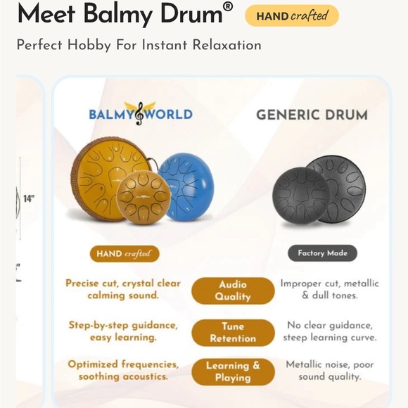 ✨ EUC. Balmy Drum. Gold Steel Tongue Drum. 10 inch - Picture 11 of 16